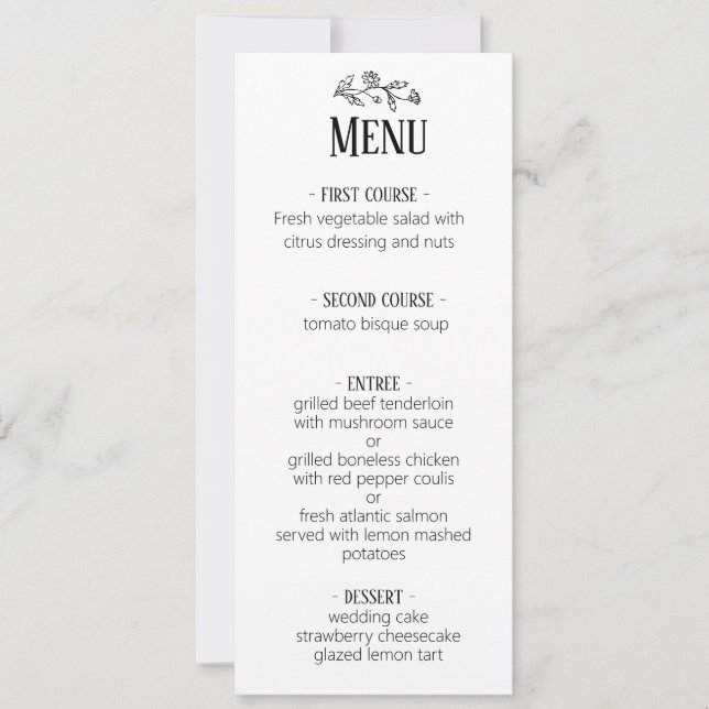 Sunflower watercolor  rustic wedding menu (Front)