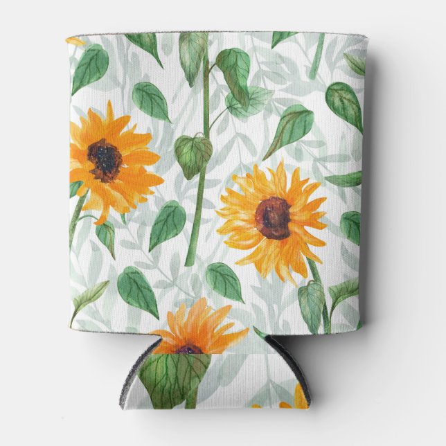 Sunflower watercolor, seamless summer pattern. can cooler (Front)