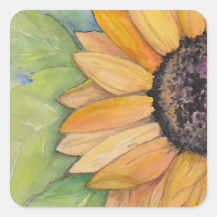 Sunflower Watercolor Square Sticker
