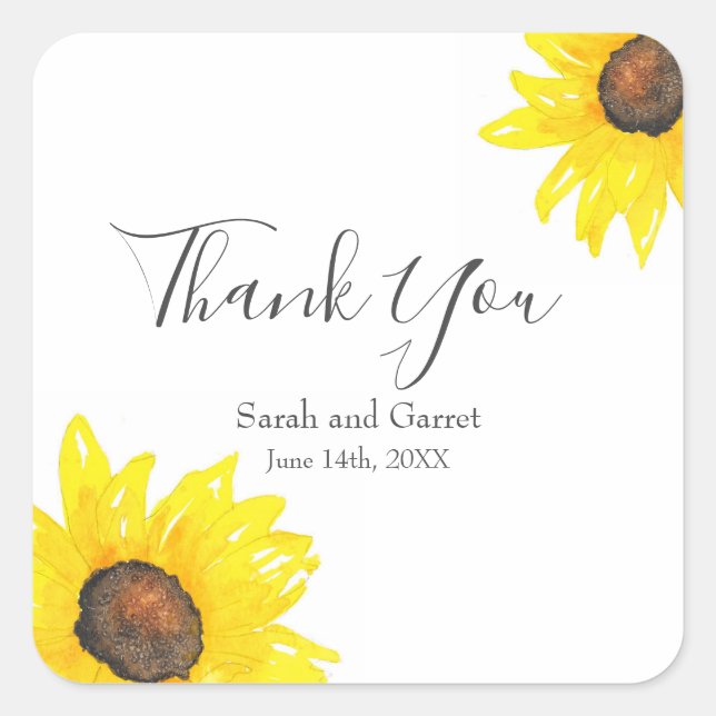 Sunflower Watercolor Square Sticker (Front)