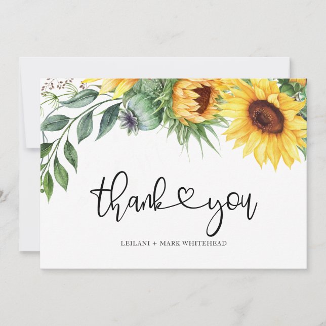 Sunflower Watercolor Thank You Card (Front)