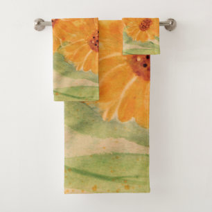 Sunflower Watercolor Towel Set