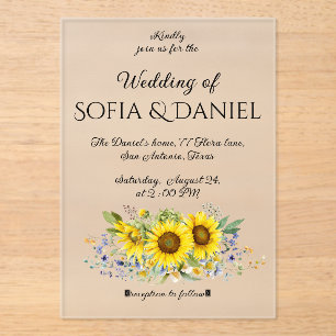 Sunflower watercolor wedding Acrylic Invitation