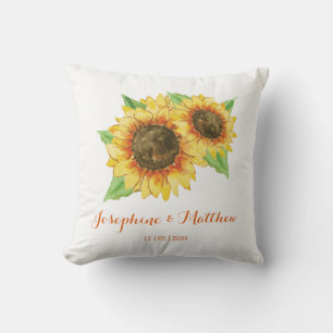 Sunflower Watercolor Wedding Cushion