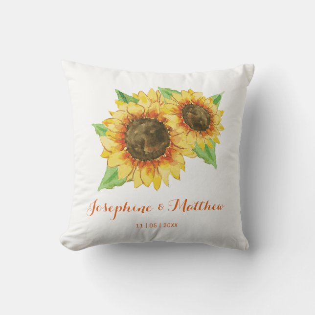 Sunflower Watercolor Wedding Cushion (Front)
