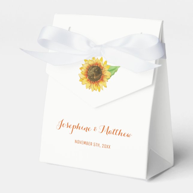 Sunflower Watercolor Wedding Favour Box (Front Side)