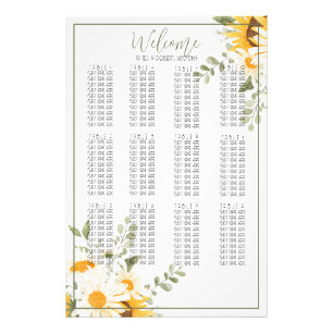 Sunflower Watercolor Wedding Seating Chart Print