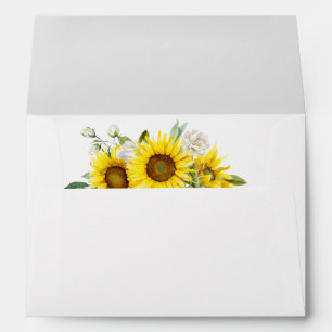 Sunflower watercolor white rose wedding  envelope