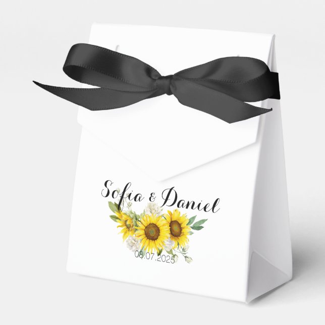 Sunflower watercolor white rose wedding  favour box (Front Side)