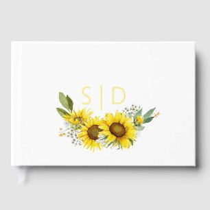 Sunflower watercolor white wildflower wedding guest book