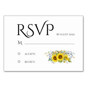 Sunflower watercolor  wildflower wedding RSVP card