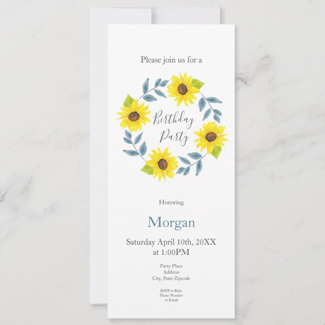 Sunflower Watercolor Wreath 2 Invitation (Front)
