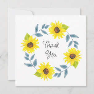 Sunflower Watercolor Wreath 2 Thank You Card