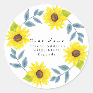 'Sunflower Watercolor Wreath' Address Label