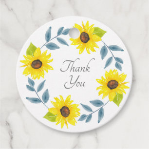 Sunflower Watercolor Wreath Favour Tags