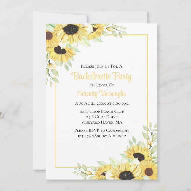 Sunflower Watercolor Yellow Floral Bachelorette Invitation (Front)