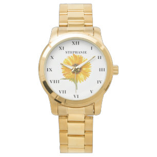 Sunflower Watercolor Yellow Floral Modern Watch