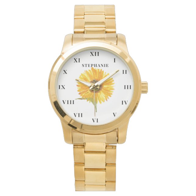Sunflower Watercolor Yellow Floral Modern  Watch (Front)