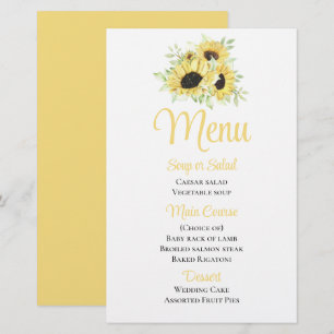 Sunflower Watercolor Yellow Floral Wedding Menu