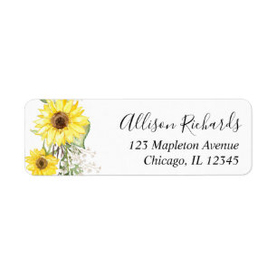 sunflower watercolor yellow return address