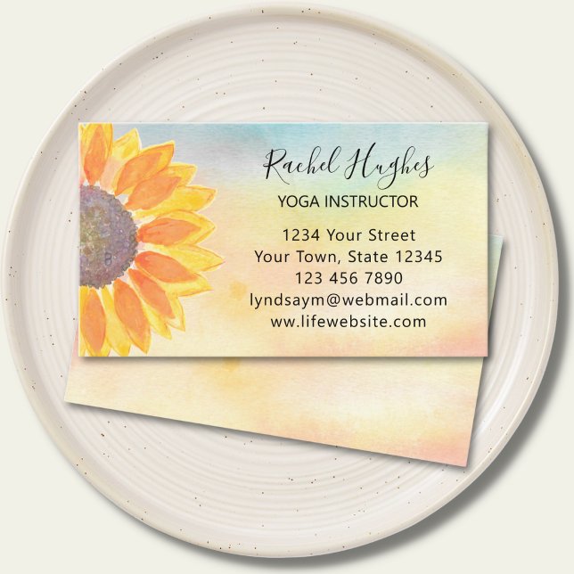 Sunflower Watercolor Yoga Instructor Business Card (Creator Uploaded)