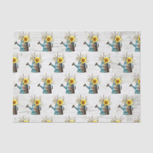 Sunflower Watering Can & Rustic Wood Farm Wedding Tissue Paper