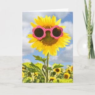 Sunflower wearing pink sunglasses sunflower field card