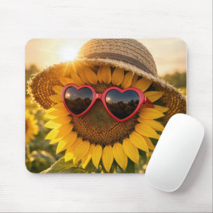 Sunflower Wearing Sunglasses and Straw Hat Mouse Mat