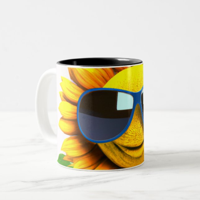 Sunflower Wearing Sunglasses Two-Tone Coffee Mug (Front Left)