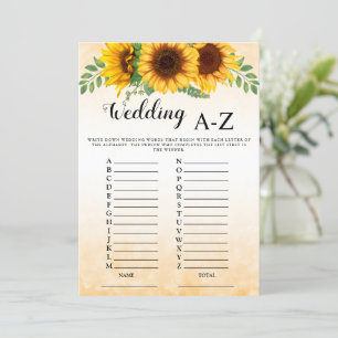 Sunflower Wedding A-Z Bridal Shower Game Invitation