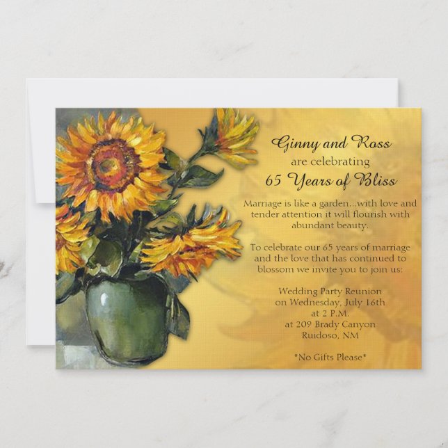 Sunflower Wedding Anniversary Invitation (Front)