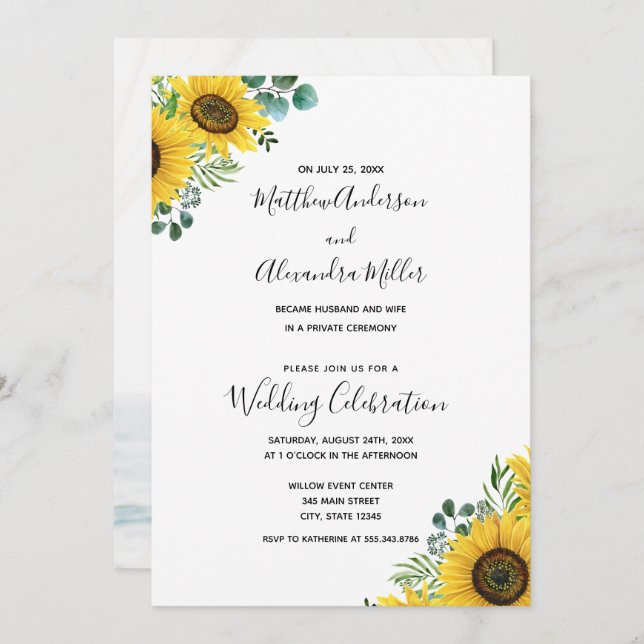 Sunflower Wedding Announcement and Reception (Front/Back)