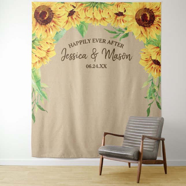 Sunflower Wedding Backdrop Photo Prop Tapestry (In Situ)