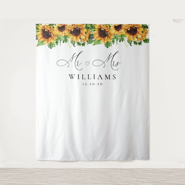 Sunflower Wedding Backdrops Tapestry (Front)