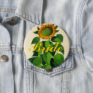 Sunflower Wedding Badge Button for Wedding Party