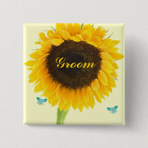 Sunflower Wedding Badge Button for Wedding Party