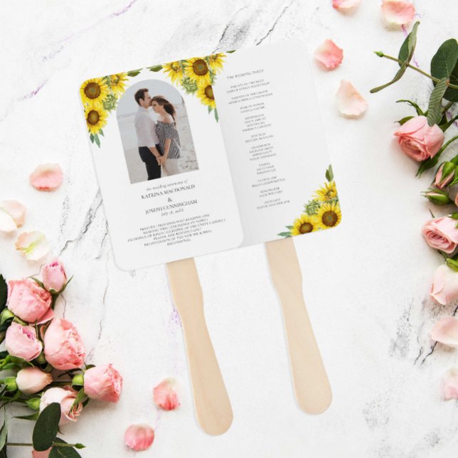 Sunflower Wedding Ceremony Program Watercolor Hand Fan (Creator Uploaded)