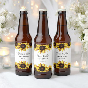 Sunflower Wedding Cheers Floral  Beer Bottle Label
