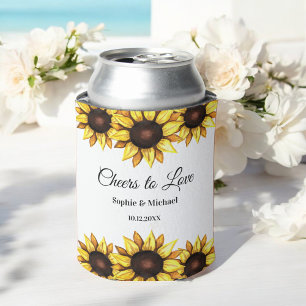 Sunflower Wedding Cheers Floral    Can Cooler