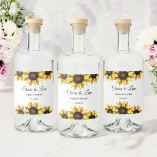 Sunflower Wedding Cheers Floral    Liquor Bottle Label