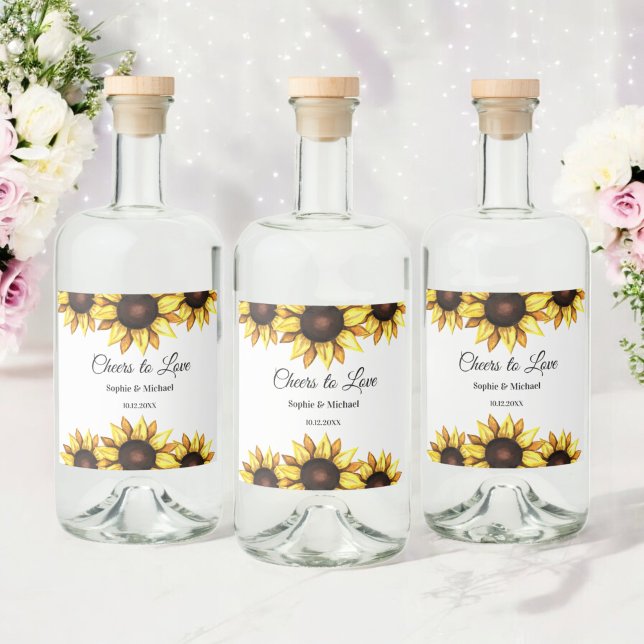 Sunflower Wedding Cheers Floral    Liquor Bottle Label (Creator Uploaded)