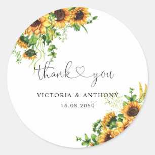 Sunflower Wedding Classic Round Sticker
