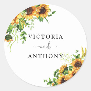 Sunflower Wedding Classic Round Sticker