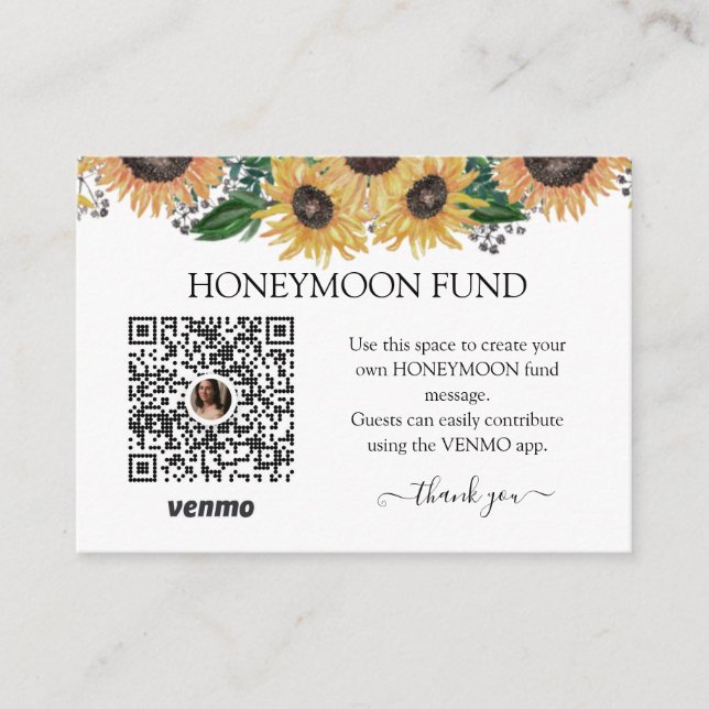 Sunflower Wedding Colours Honeymoon Fund Enclosure Card (Front)