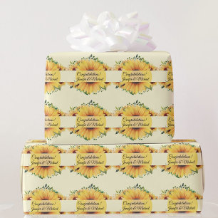 Sunflower Wedding Congratulations Add Names Summer Wrapping Paper
