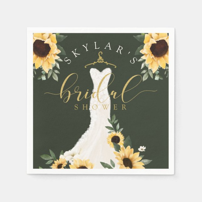 Sunflower Wedding Dress Floral Bridal Shower Napkin (Front)
