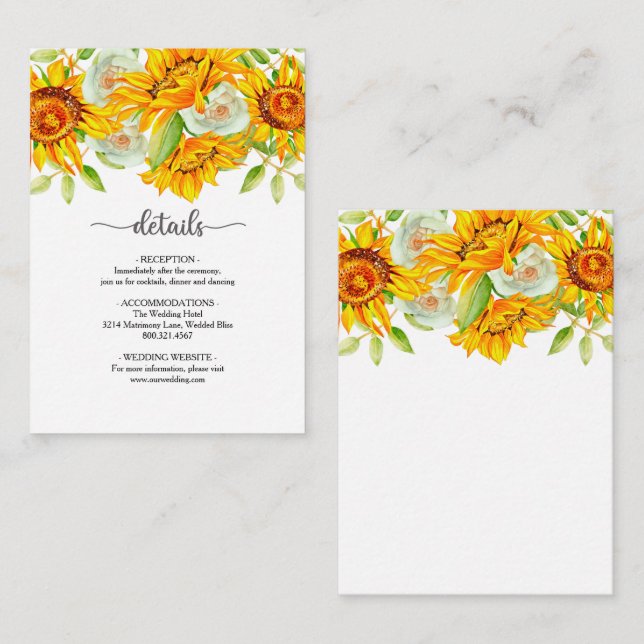 Sunflower Wedding Enclosure Card (Front/Back)