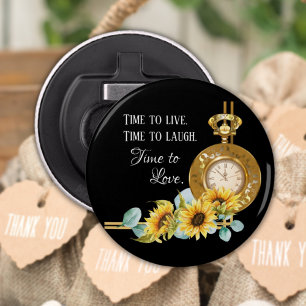 Sunflower Wedding Favor (Black) Magnet Bottle Opener