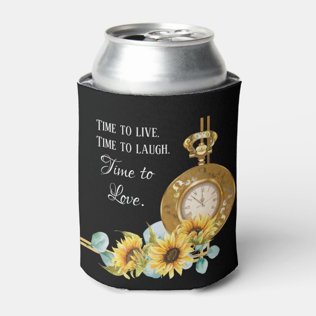 Sunflower Wedding Favour Can Cooler (Black) (Can Front)