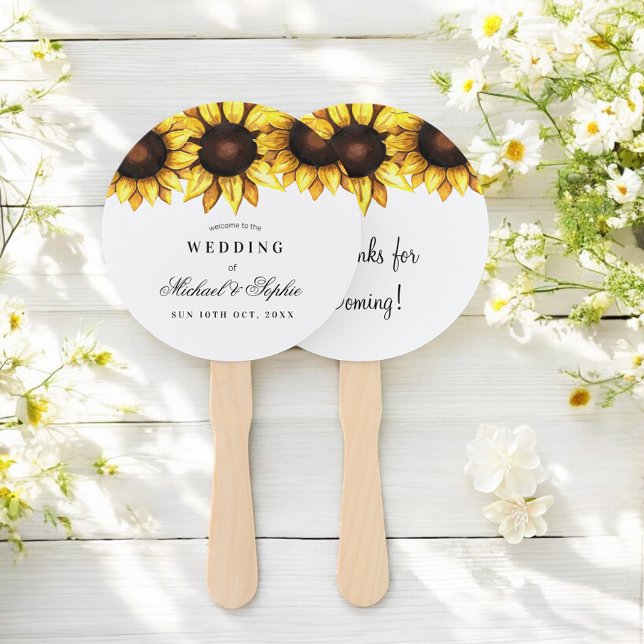 Sunflower Wedding Favour White Yellow Floral Fans (Creator Uploaded)